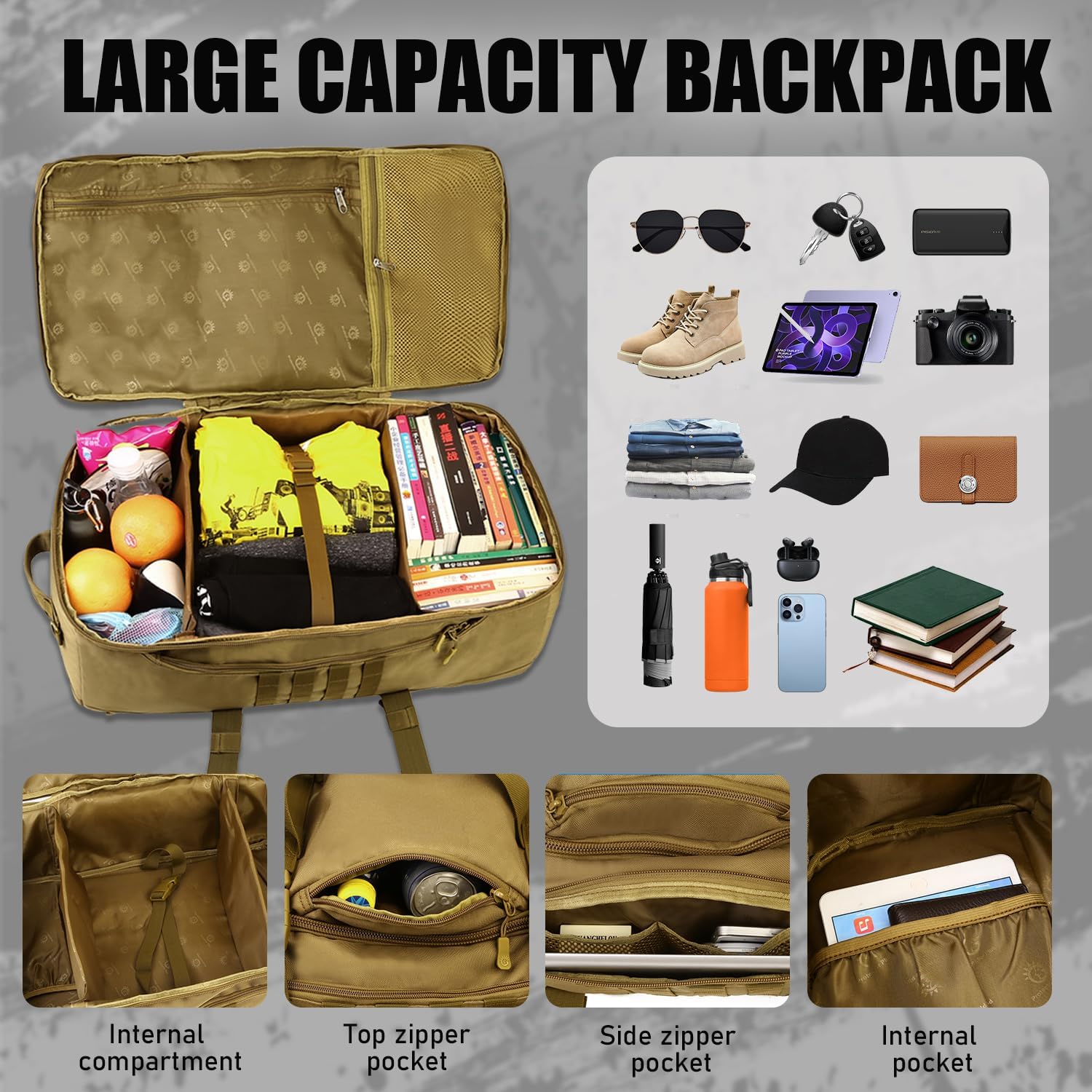 Protector Plus Tactical Travel Backpack 60L Military MOLLE Duffel Bag (Rain Cover & Patch Included) - Image 3