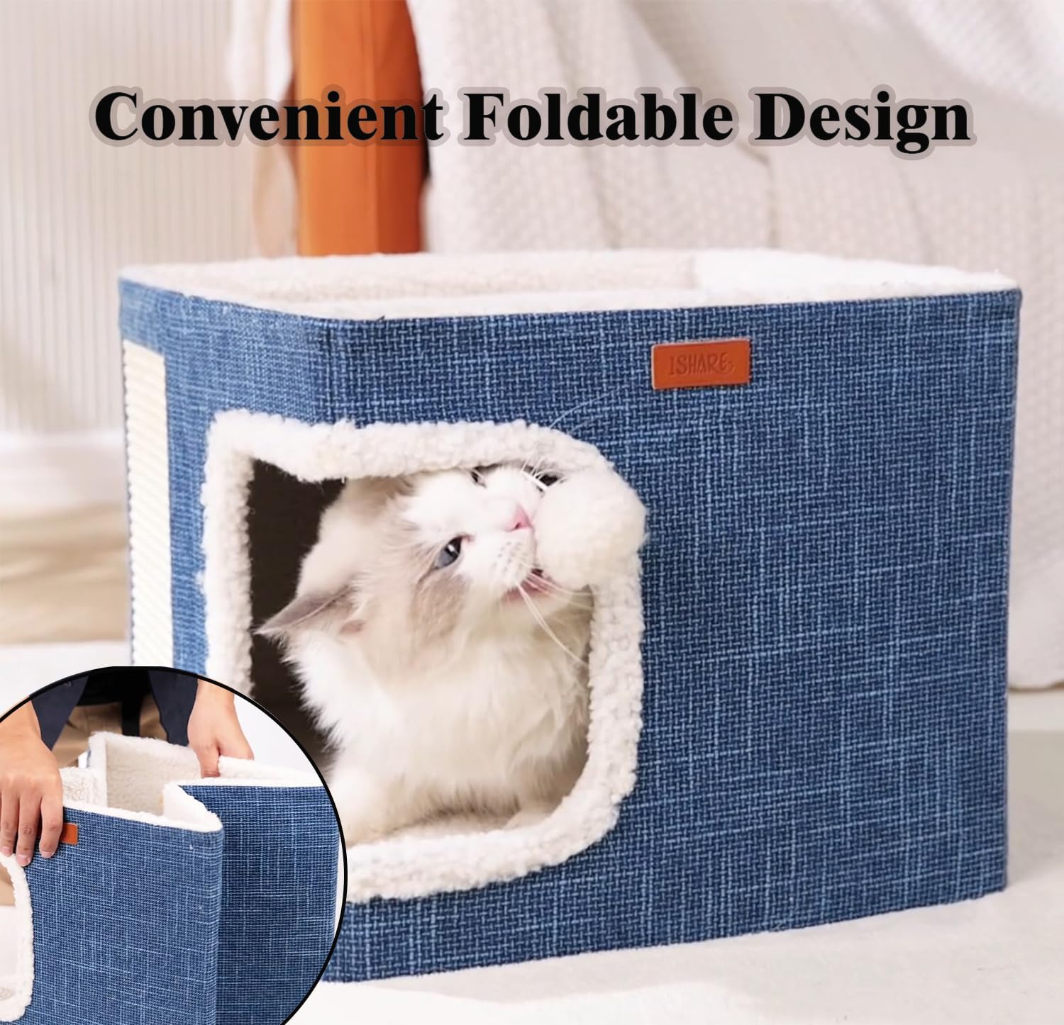 review Cat Beds for Indoor Cats Clearance Cave Small Cat House Foldable Cat Hideaway Cute Modern Cat Condo for Multi Small Pet Large Kitten Kitty with Fluffy Ball Hanging and Scratch Pad