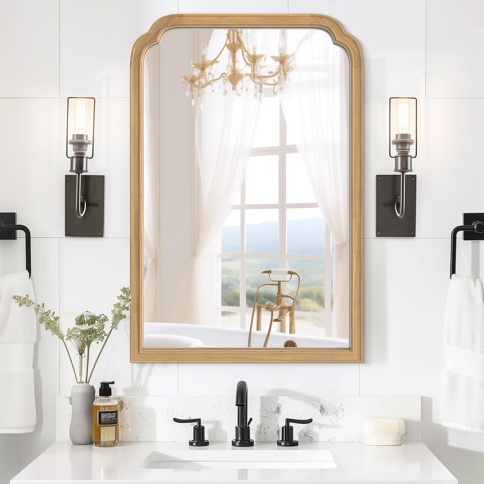 HOMECOOKIN Wood Bathroom Mirrors for Wall Mounted, 24" x 36" Rustic Wood Frame Wall Mirrors Decorative for Living Room or Bedroom Vanity Mirror (