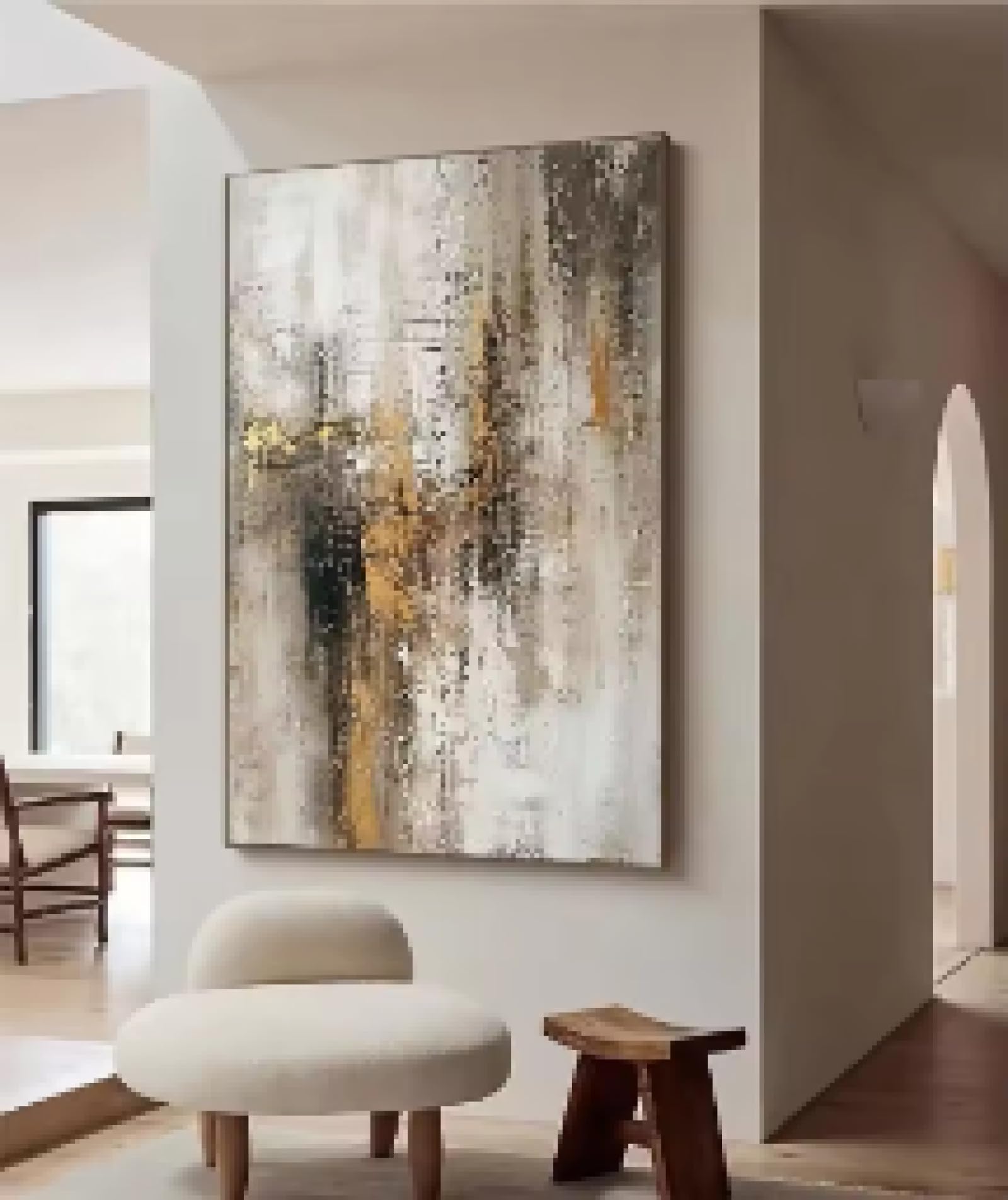 HIPWST Large Beige Gray Gold Texture Painting Wall Art Minimalist Painting On Canvas Gold Abstract Wall Art Modern Wall Decor 60x80cm Frameless