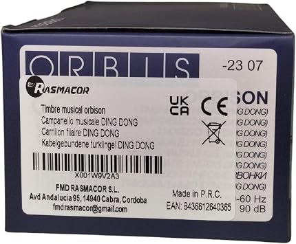 RASMACOR | ORBISON DING-DONG Musical Doorbell | 230V 18W 90Db High Sound | White | Great Resonance Capacity and Sturdiness | For Wall Mounting