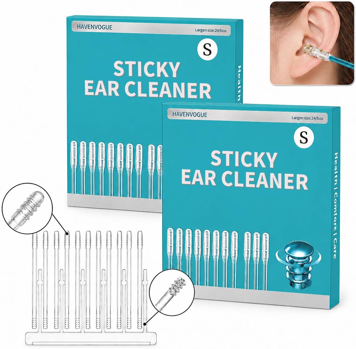 HAVENVOGUE Dual-Ended Ear Cleaning Swabs Reusable Sticky Ear Cleaner，4mm image 2