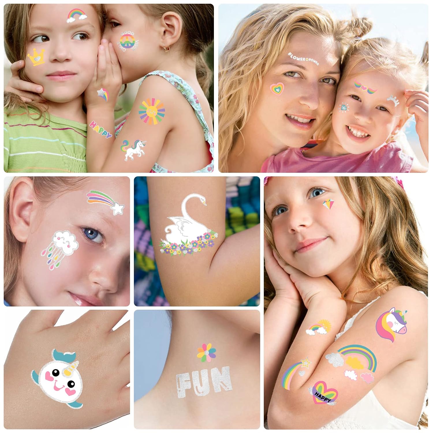 Waterproof Temporary Tattoos - 118pcs Groovy Fake Tattoo for Kids Birthday Party Supplies, Star Unicorn Smiley Rainbow Flower Candy Crown Arts and Crafts for Boys or Girls 6 7 8 9 10 11 12 years old image 3