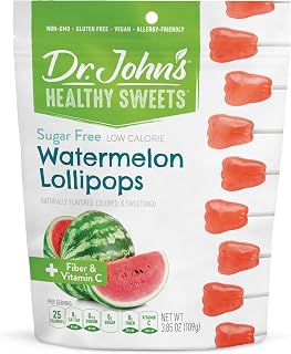Dr. John’s Sugar Free Candy, Healthy Lollipops with Zero Sugar, Low Calorie Snacks, Keto Friendly Hard Candy Sweets, Watermelon Tooth, 14 Count, 3.85 OZ