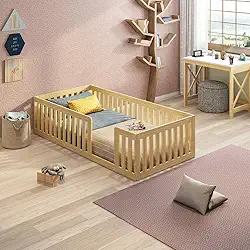 Cama Montessoriana Solteiro em Madeira Maciça com Grade Giulia Casatema Natural