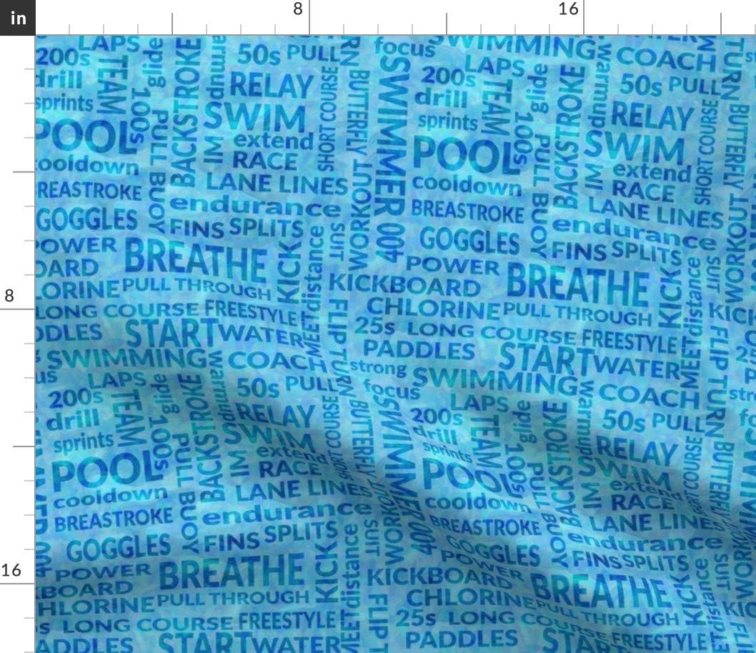 Spoonflower Fabric - Swimming Word Cloud Pool Swim Printed on Petal Signature Cotton Fabric by The Yard - Sewing Quilting Apparel Crafts Decor