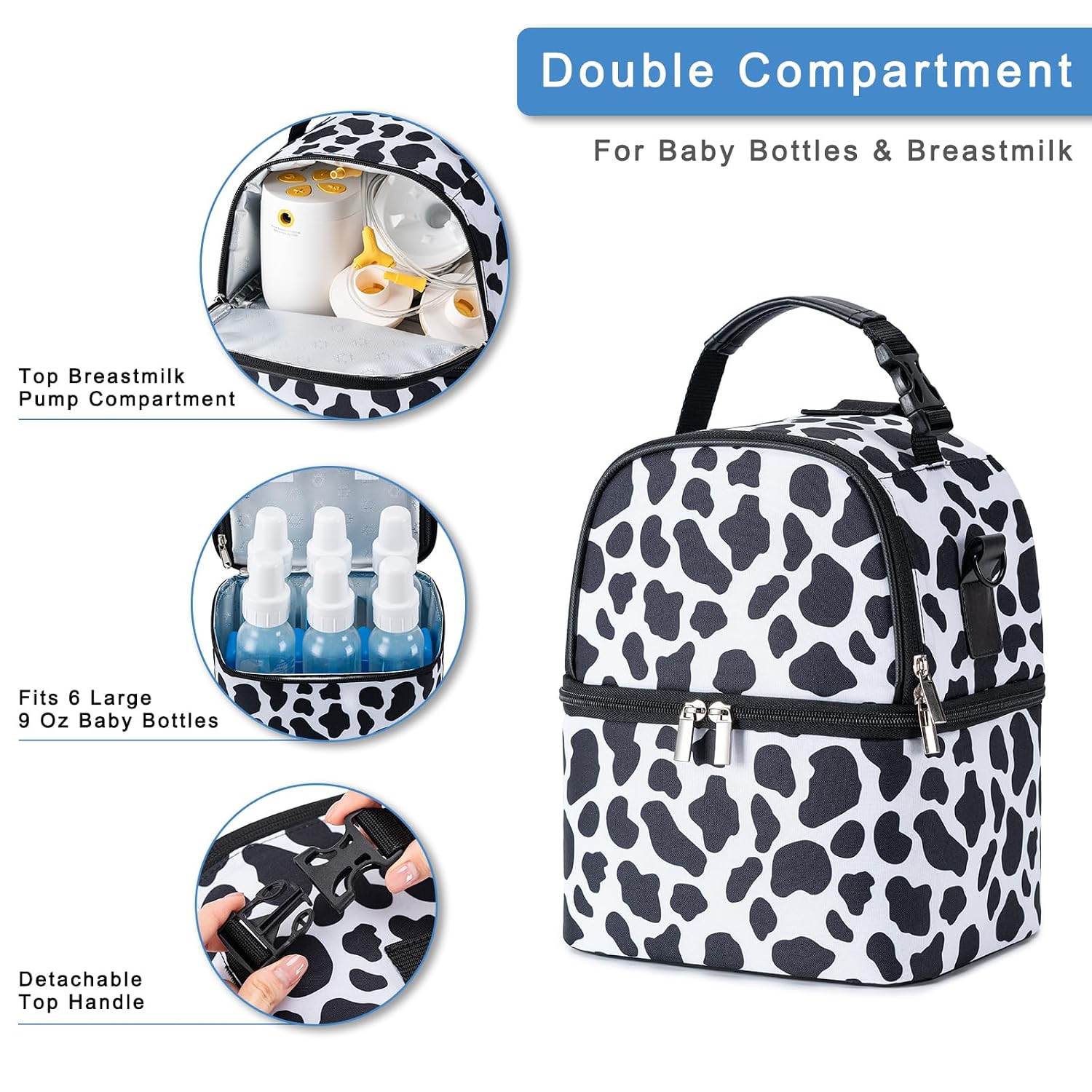 Breastmilk Cooler Bag with Ice Pack Fits 6 Baby Bottles up to 9 Ounce, Breast Milk Pump Cooler Bag with Shoulder Strap for Nursing Mom Daycare, Work, Travel image 3