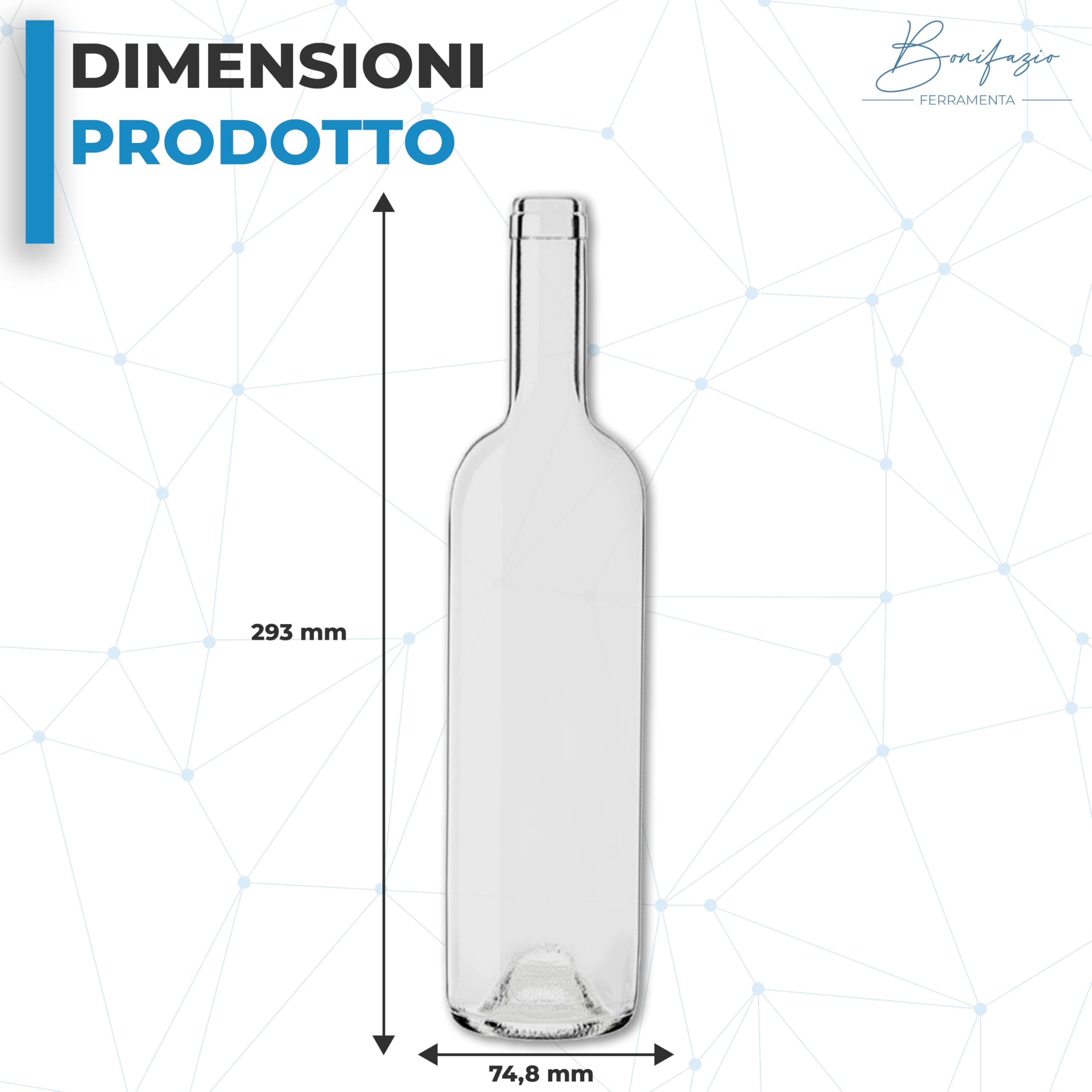 Bottiglia Bordolese per Vino (750ml) Trasparente con predisposizione Tappo Sughero Bottiglie per Amari Pregiati in Vetro (60 Pz)