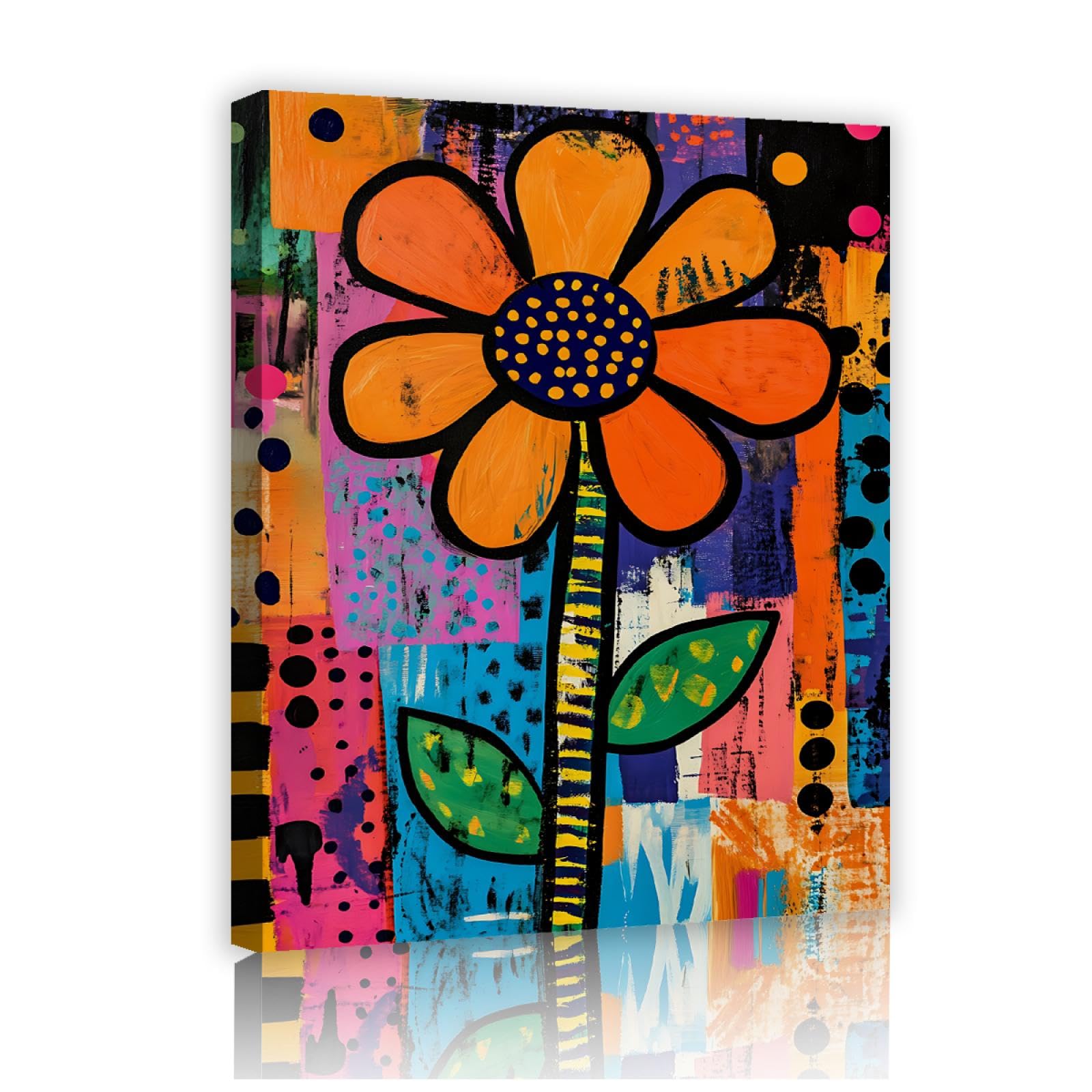 TOANGWALL Impresión de cuadro en lienzo de estilo minimalista Tema de granja Flores coloridas abstractas Pintura de cartel de planta Arte de pared para Decor de guardería 70x85cm Marco interior
