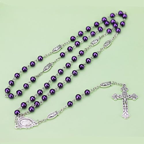 Miniatura 4 de Rnivida Collar de rosario de cuentas católicas con Virgen María, Jesús Crucifijo, Medalla Milagrosa Regalos de oración para mujer