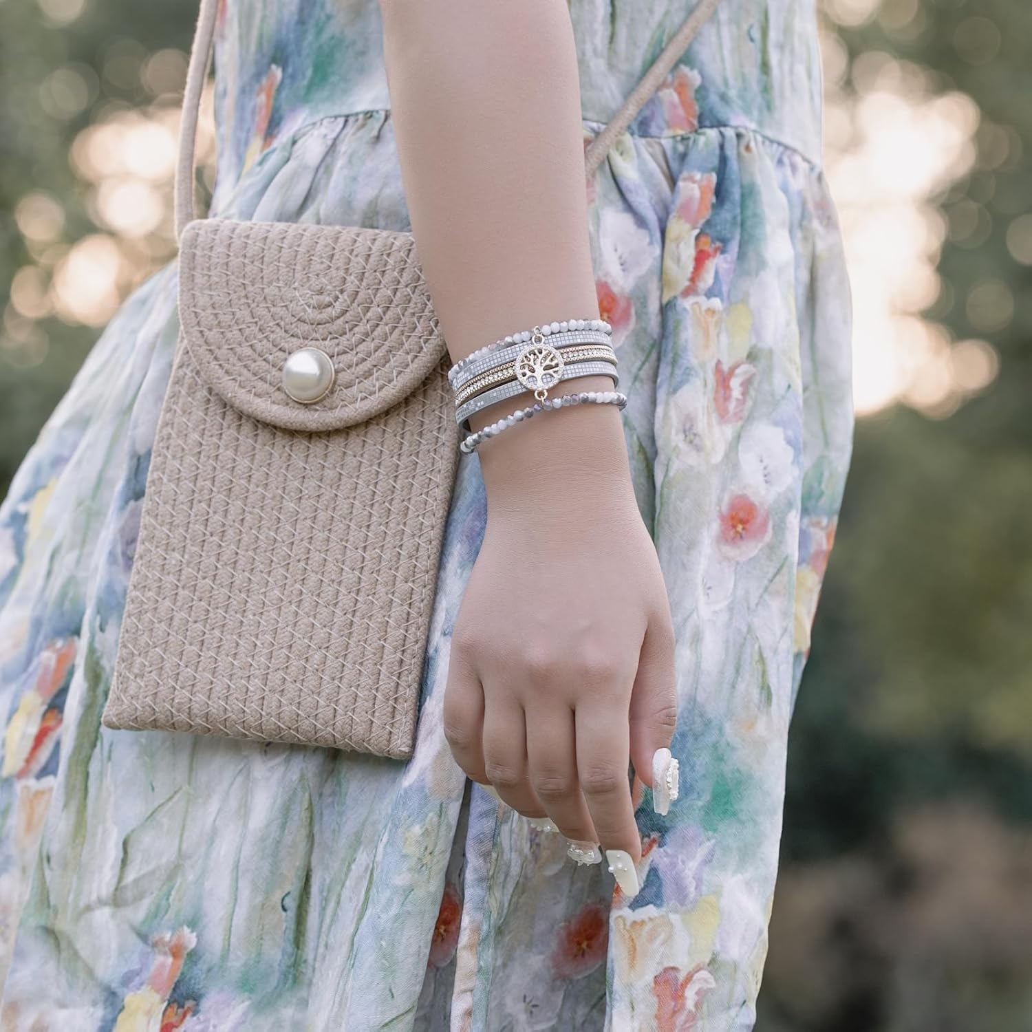 FANCY SHINY Tree of Life Leather Wrap Bracelet Beaded Crystal Bracelet Boho Jewelry Gifts for Women with Magenetic Clasp - Image 2