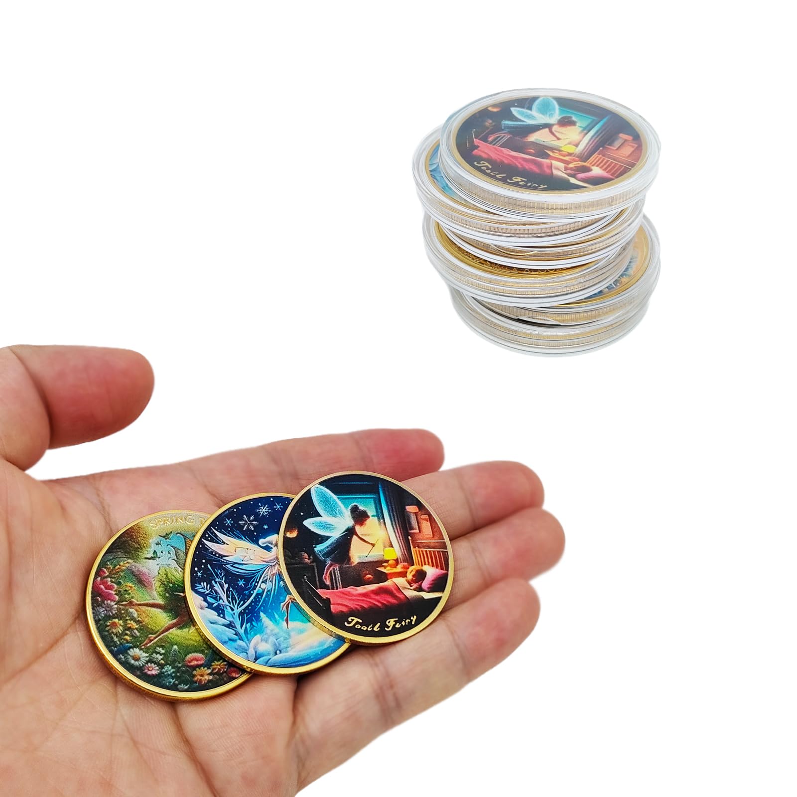 6 Pcs Printed Tooth Fairy Coin, Lucky Coin Gift for Lost Tooth Kids, Children's Teeth Changing Commemorative Gift, Reward Coin Art Collection