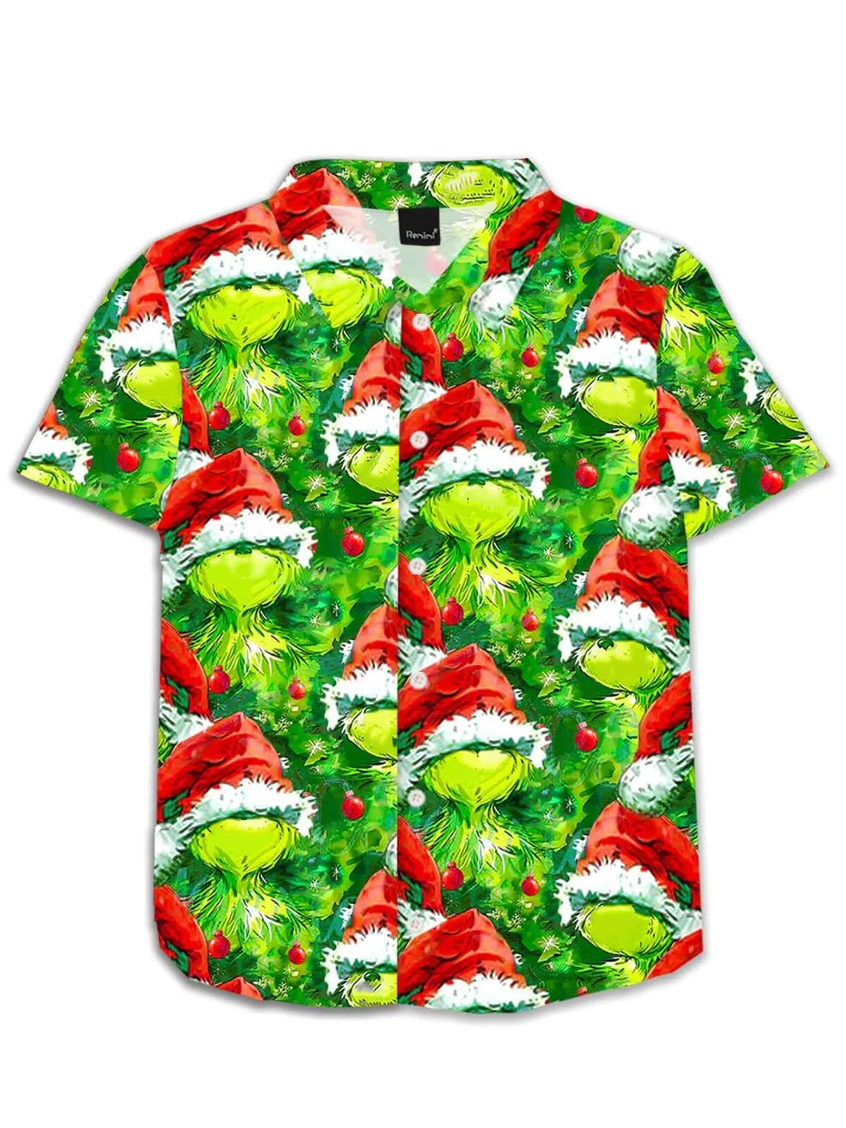 Remimi Unisex Kids Christmas Shirt Boys Santa Shirts Ugly Xmas Hawaii Button Down Tops 5-14 Years