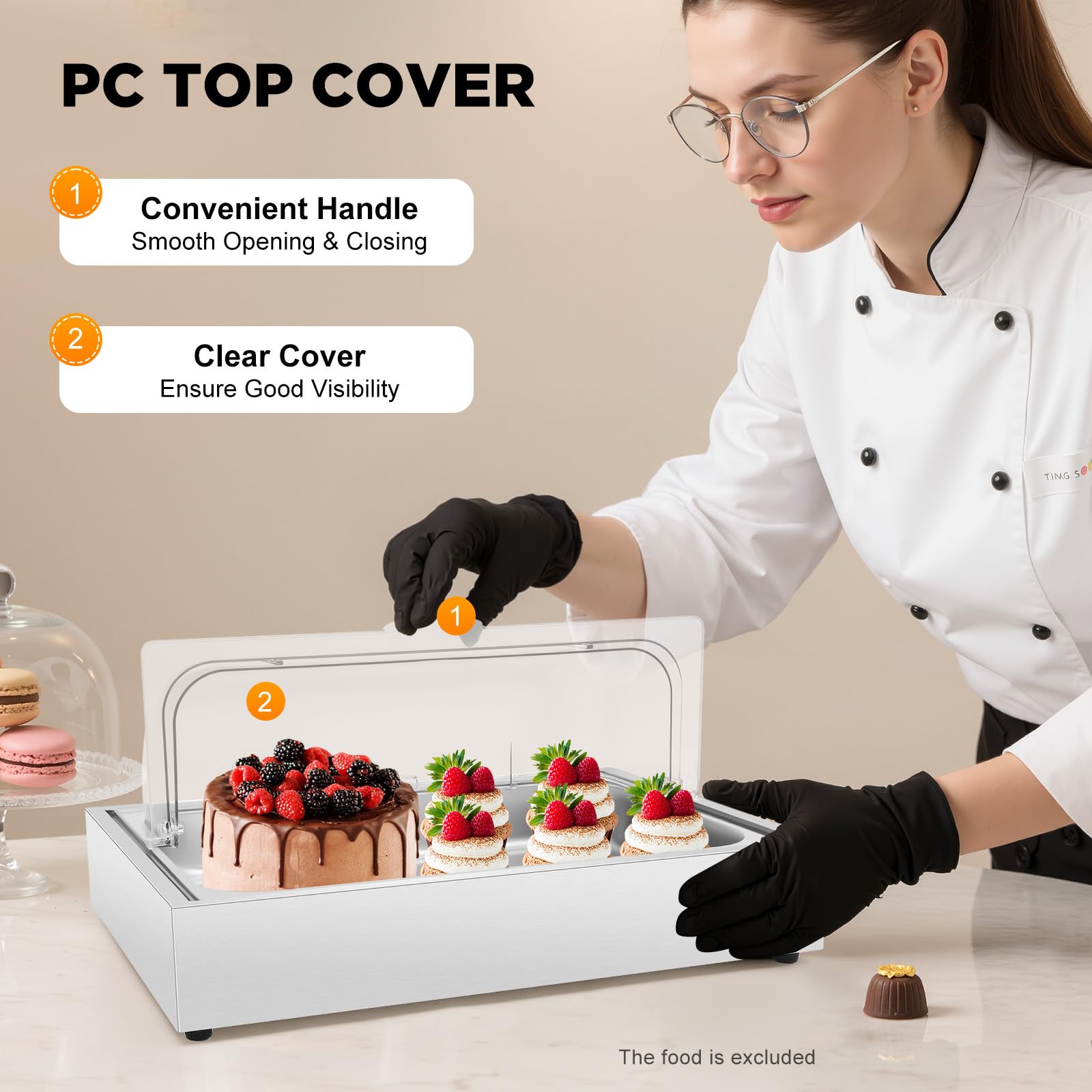 Piatto da portata refrigerante GN 1/1 con cappuccio, in acciaio inox da 6 l, ciotola refrigerante con piastra refrigerante, coperchio trasparente arrotolabile, piatto catering per buffet party