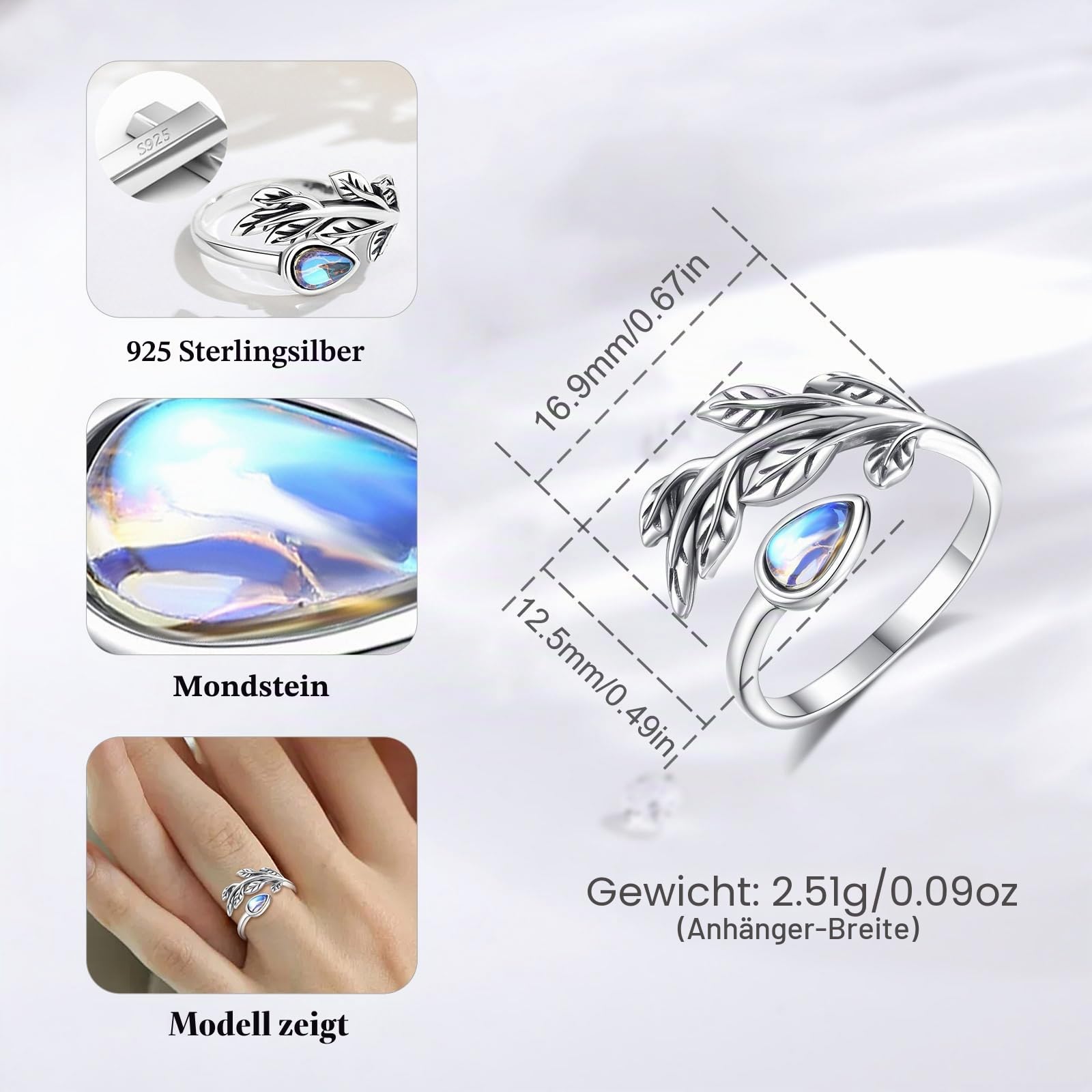 AEONSLOVE Schlange Ring Silber 925 für Damen, Lebensbaum Verstellbarer Ring für Frauen, Offener Ringe Vintage mit Blatt/Hexenknoten/Keltischer Knoten
