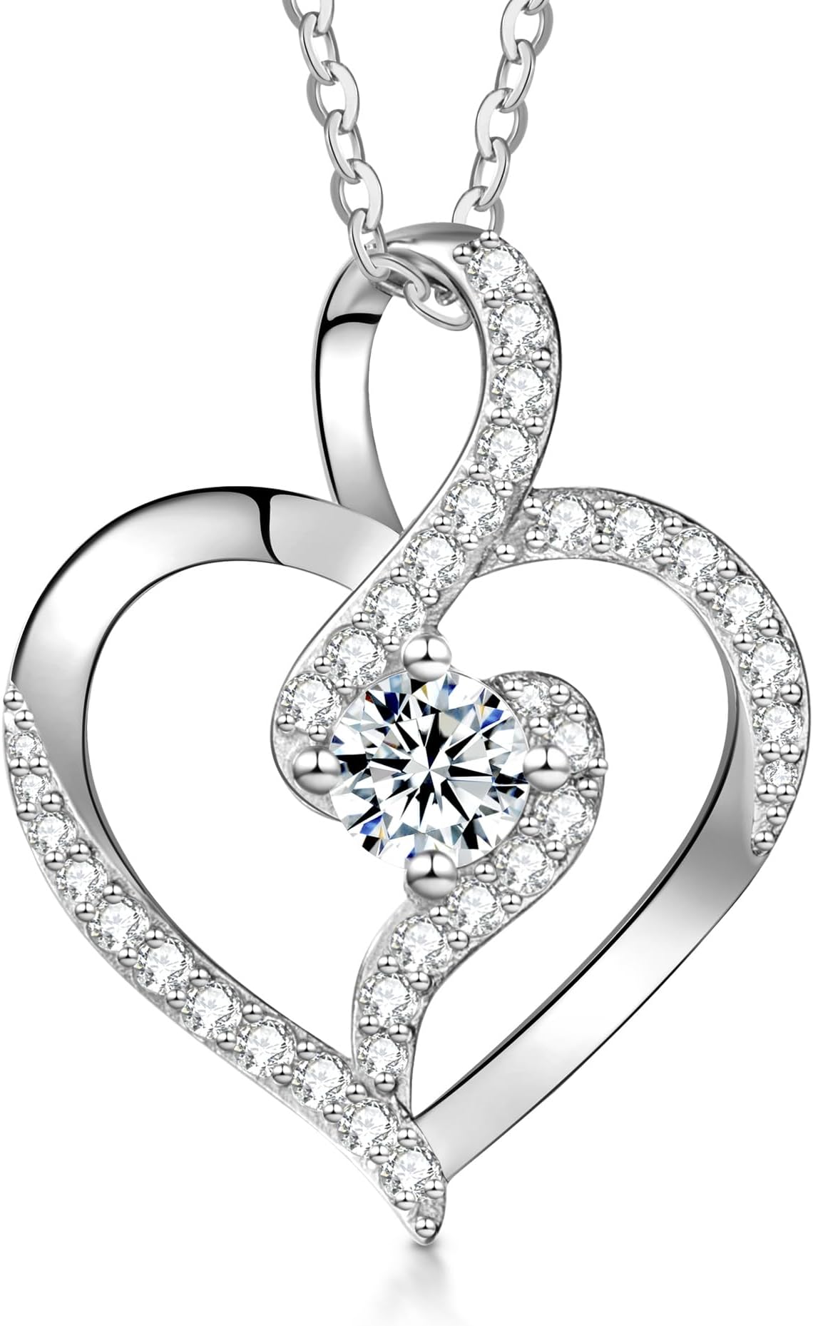 T400 Heart Necklace for Women 925 Sterling Silver Zirconia Necklace Jewelry Birthday Anniversary for Women