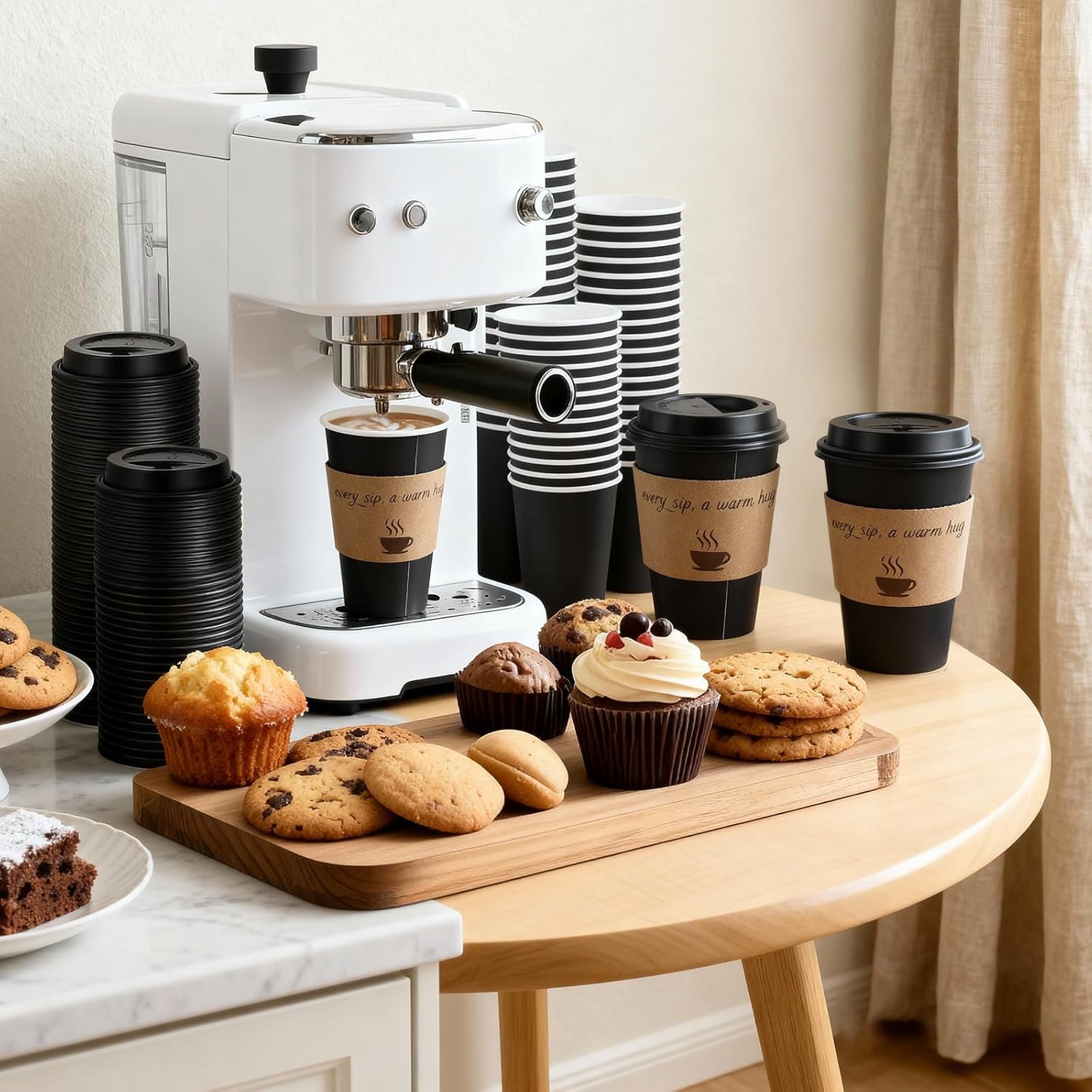 100 Pack 12 oz Black Coffee Cups with Lids, To Go Paper Cups with Sleeves and Stirring Sticks, Insulated Disposable Coffee Cups for Hot/Cold Drinks and Daily Use - Image 6