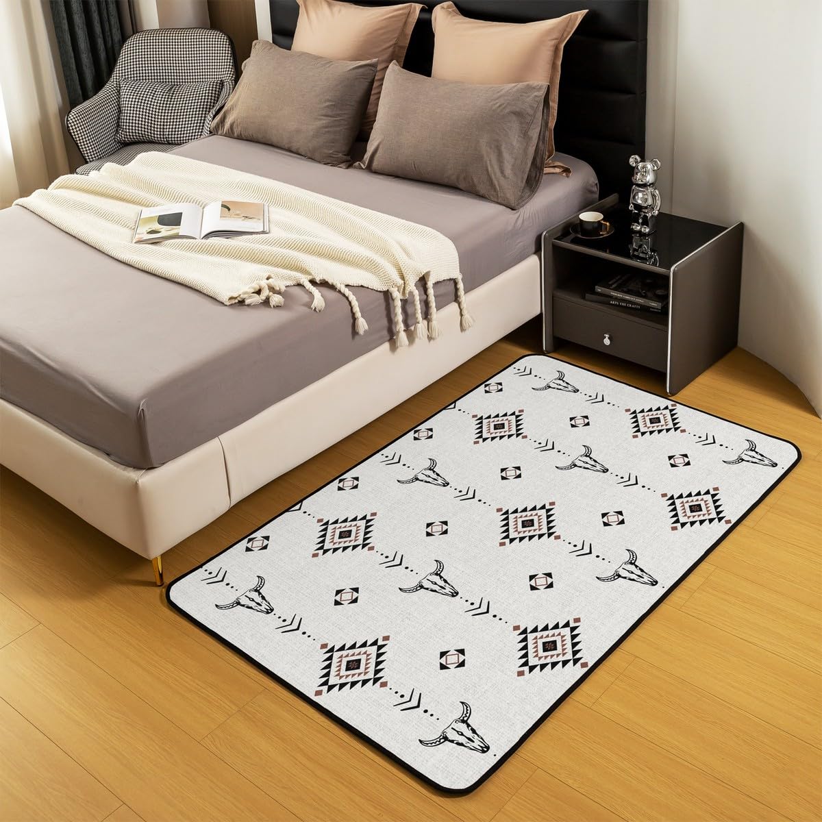 Homewish Tapis Salon 100x150cm Aztèque Occidental, Tapis Chambre Boho Farmhouse, Tapis Sol Garçons Ethnique Sud-Ouest Taureau Crâne Vache, Décoration D'Intérieur Autochtone Sud-Ouest