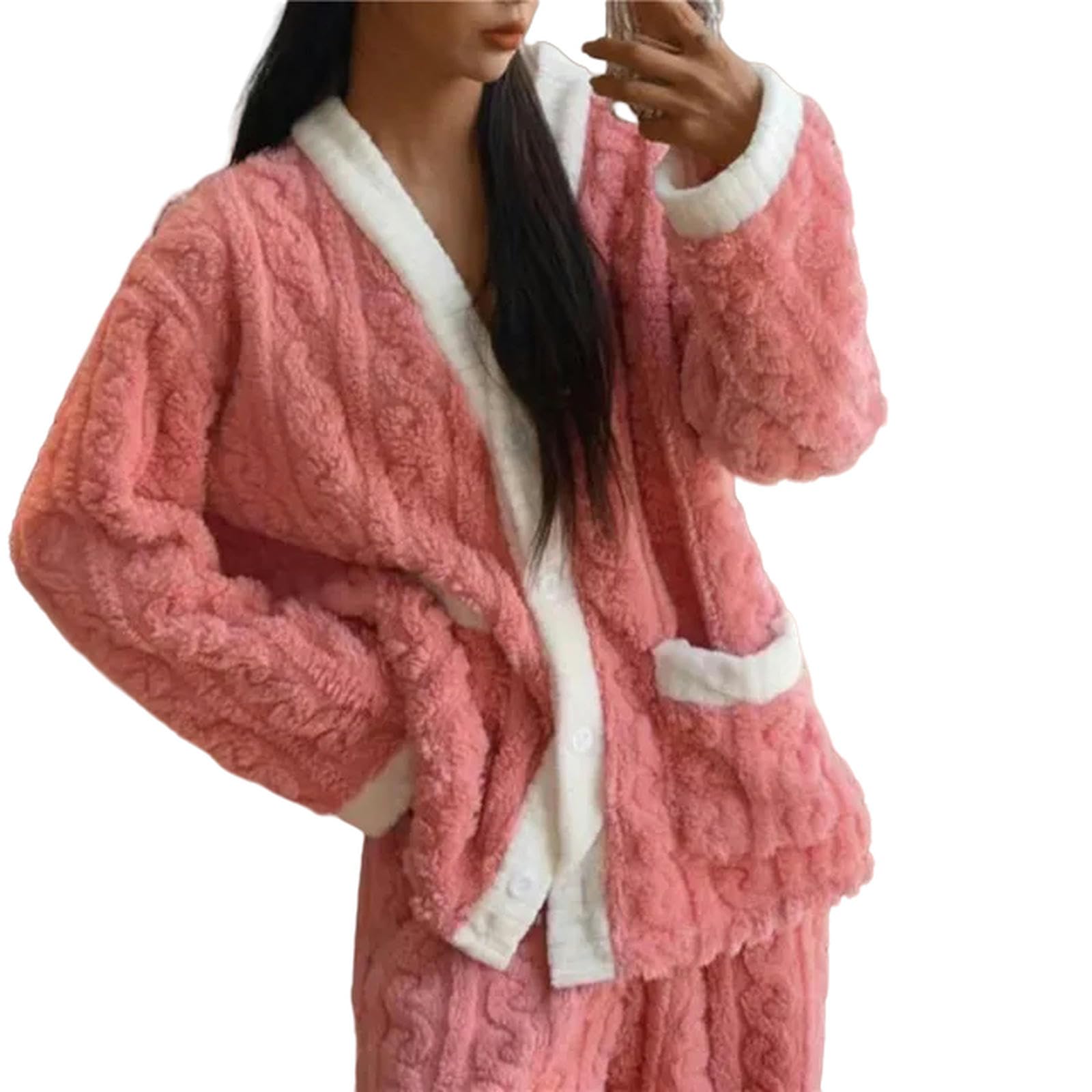 MdybF Pigiama Donna Donne Piccola Set Autunno Inverno Caldo Spesso Homewear A Manica Lunga Abbigliamento da Sonno Abbigliamento per Pigiama Femmina