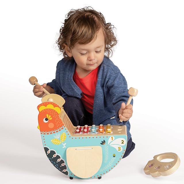 Foto 5 de 6 de Manhattan Toy Instrumento Musical de Madera de Pollo para niños pequeños con xilófono, Baquetas