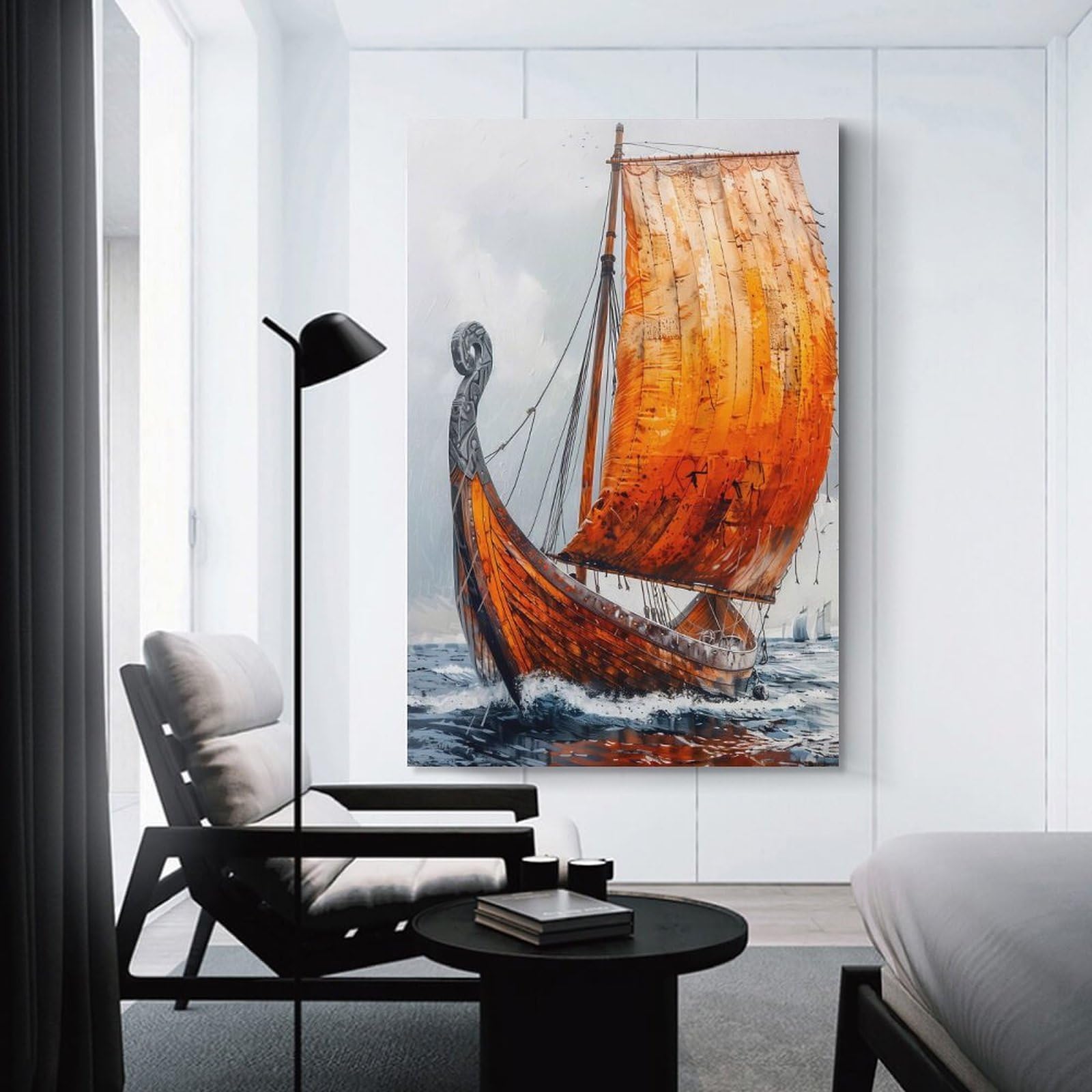 Junmoney Canvas Art Print Viking Ship Sailing Ocean, 20x30inch(50x75cm), for Office, Study Or Home Workspace, Home Office Artwork with Decorative Appeal