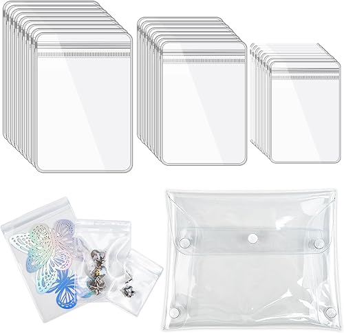 120 bolsas de joyería de PVC autosellables y 1 bolsa de maquillaje transparente para almacenamiento de joyas en 3 tamaños, pequeñas bolsas con