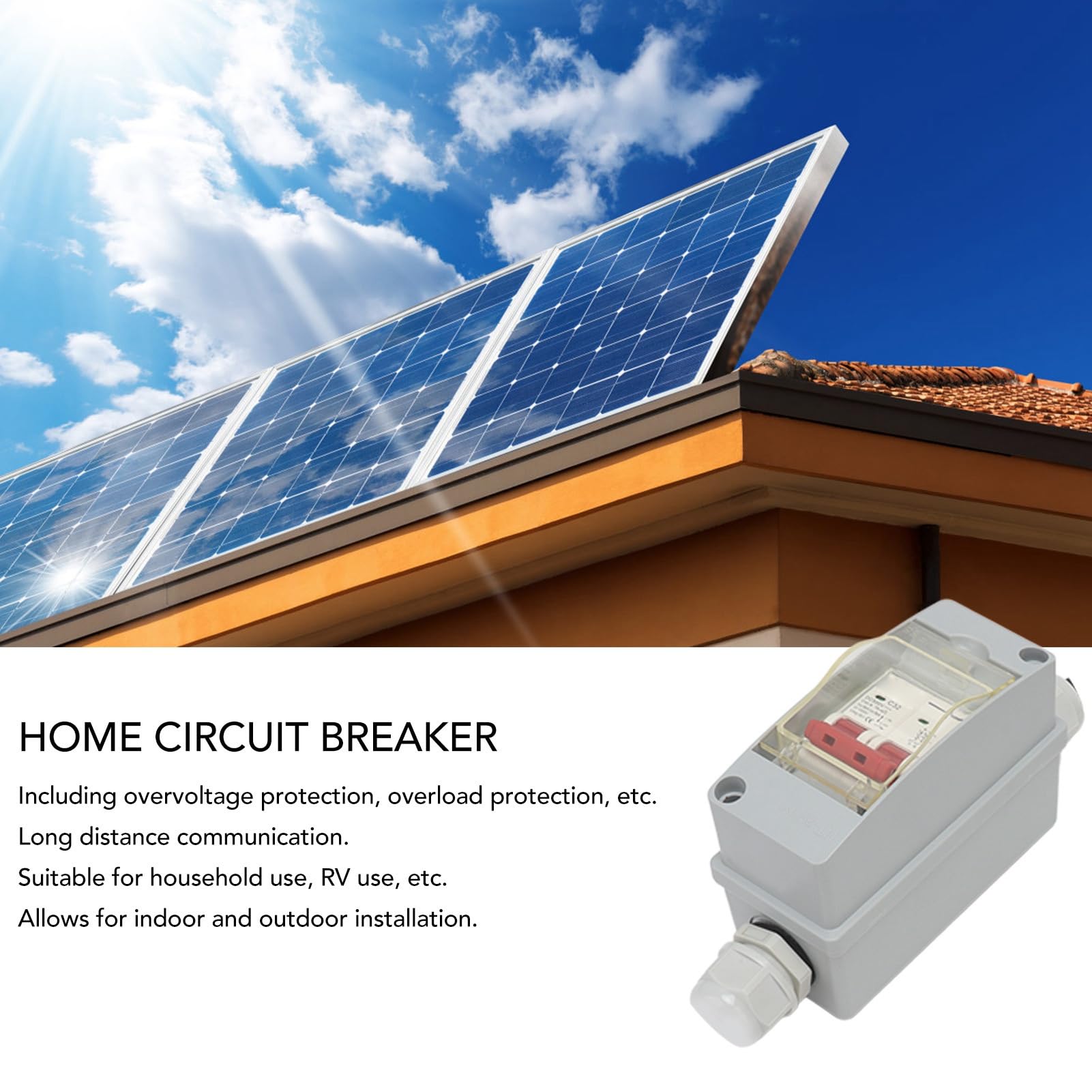 Caja Combinadora de CC Solar Fotovoltaica de 500 V con Protección contra Sobretensión y Rayos, Disyuntor Doméstico, para Conectado a la Red de Paneles Solares, (Sin cable)