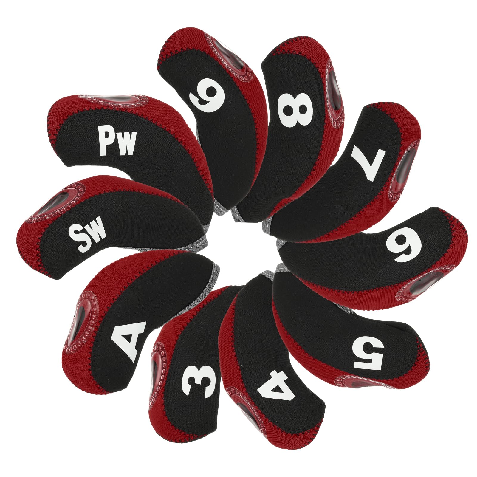 PATIKIL Golf Club Head Cover, 10 Pcs Number Golf Club Irons Covers Neoprene Driver Headcover Golf Lovers Gifts for Men Women, Black/Burgundy