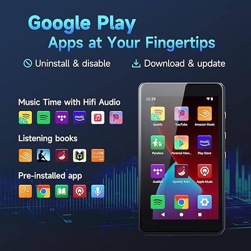Miniatura 3 de Reproductor MP3 de 96 GB con Bluetooth y WiFi, reproductor de música Android 14 con Play Store, Spotify, Pandora, Audible, Libby, pantalla plana de