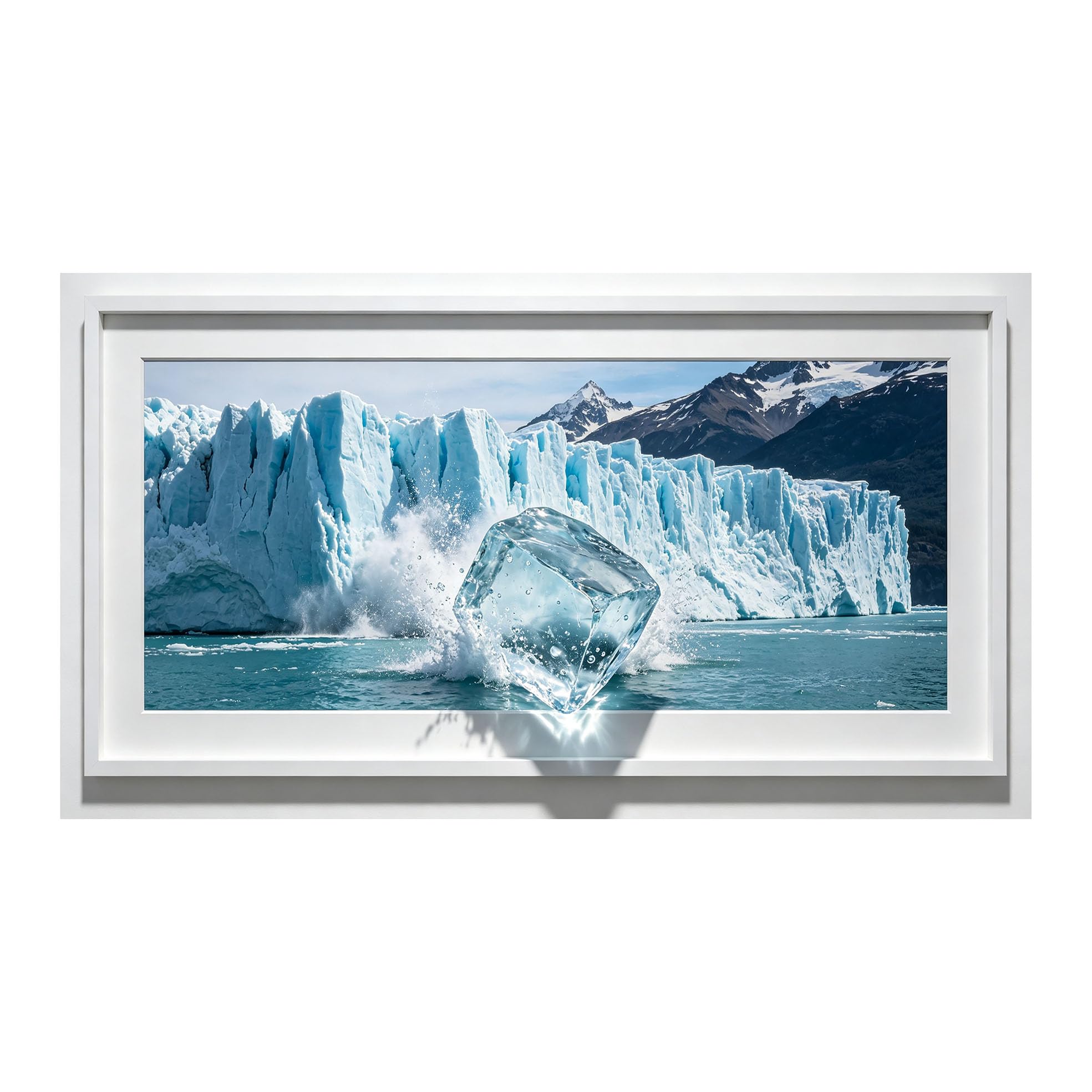 Yzpallescene 3D Framed Wall Art 50cm×100cm Glacier Iceberg Seascape Trompe Loeil Panoramic Large Size SelfAdhesive Removable Wall Decor Prints Artwork for Living Room Bedroom Office