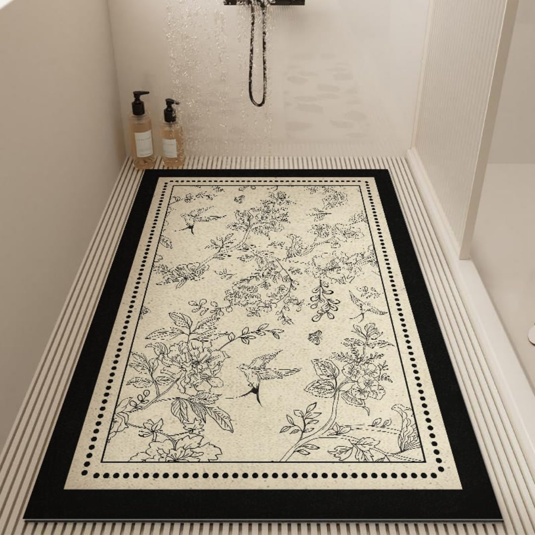 Antypoślizgowa mata prysznicowa Podkładka kwiatowa – gumowa i szybka(Beige,80x120cm)
