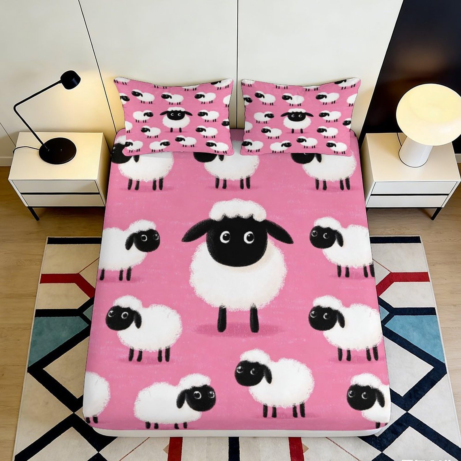 3D Printed pink sheep Bed Sheet, Microfiber soft touch, wrinkle resistant, home decor, guest room bedding, anti-slip for bedroom 90x200x25cm