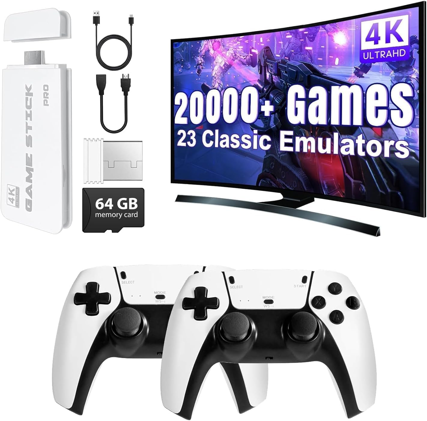 2026 Upgraded New TV Video Game Gaming System,Plug & Play Video TV Games 4K Ultra HD with 21,000+ Games Built-in,23 Emulators & Wireless 2 Controller for Kids(5-17 Years)(White)