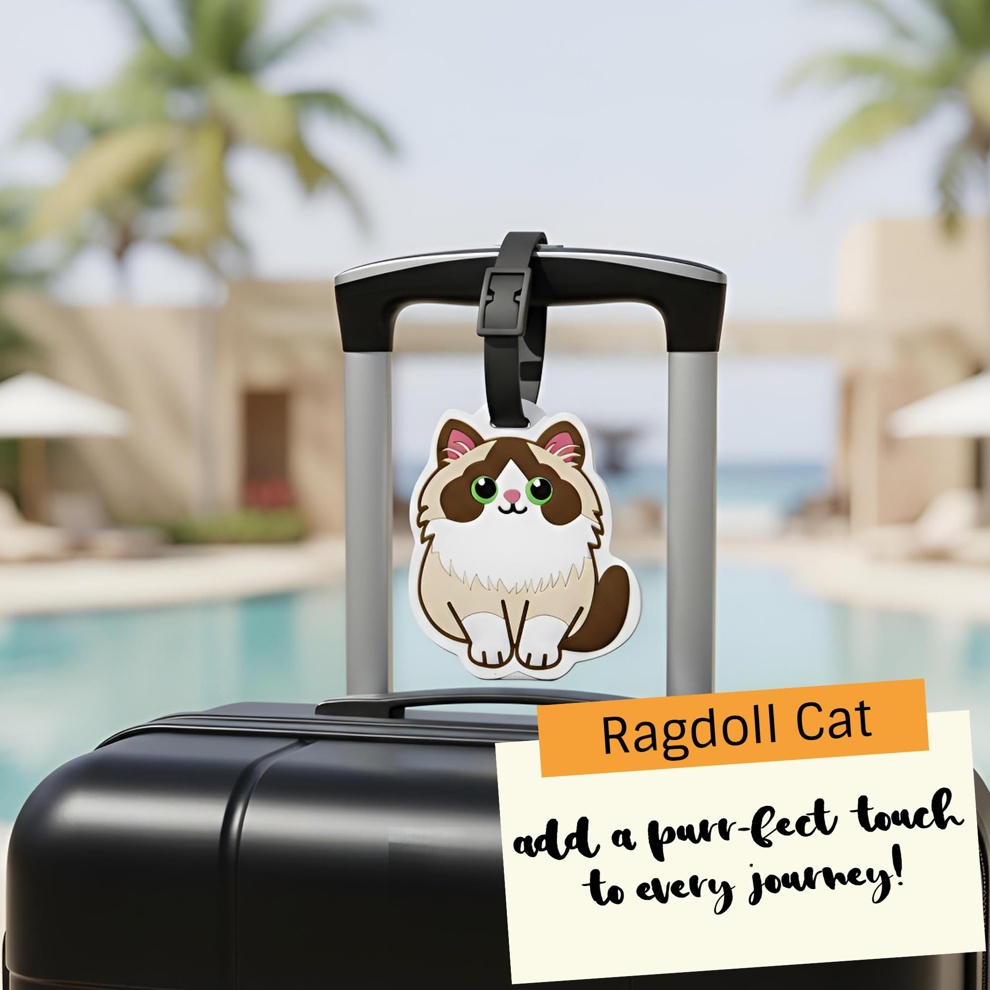 Etykiety bagażowe do walizek – urocza zawieszka podróżna z motywem kota ragdoll, miękka silikonowa zawieszka do torby dla dzieci, nastolatków i dorosłych, idealna do plecaków, wycieczek szkolnych