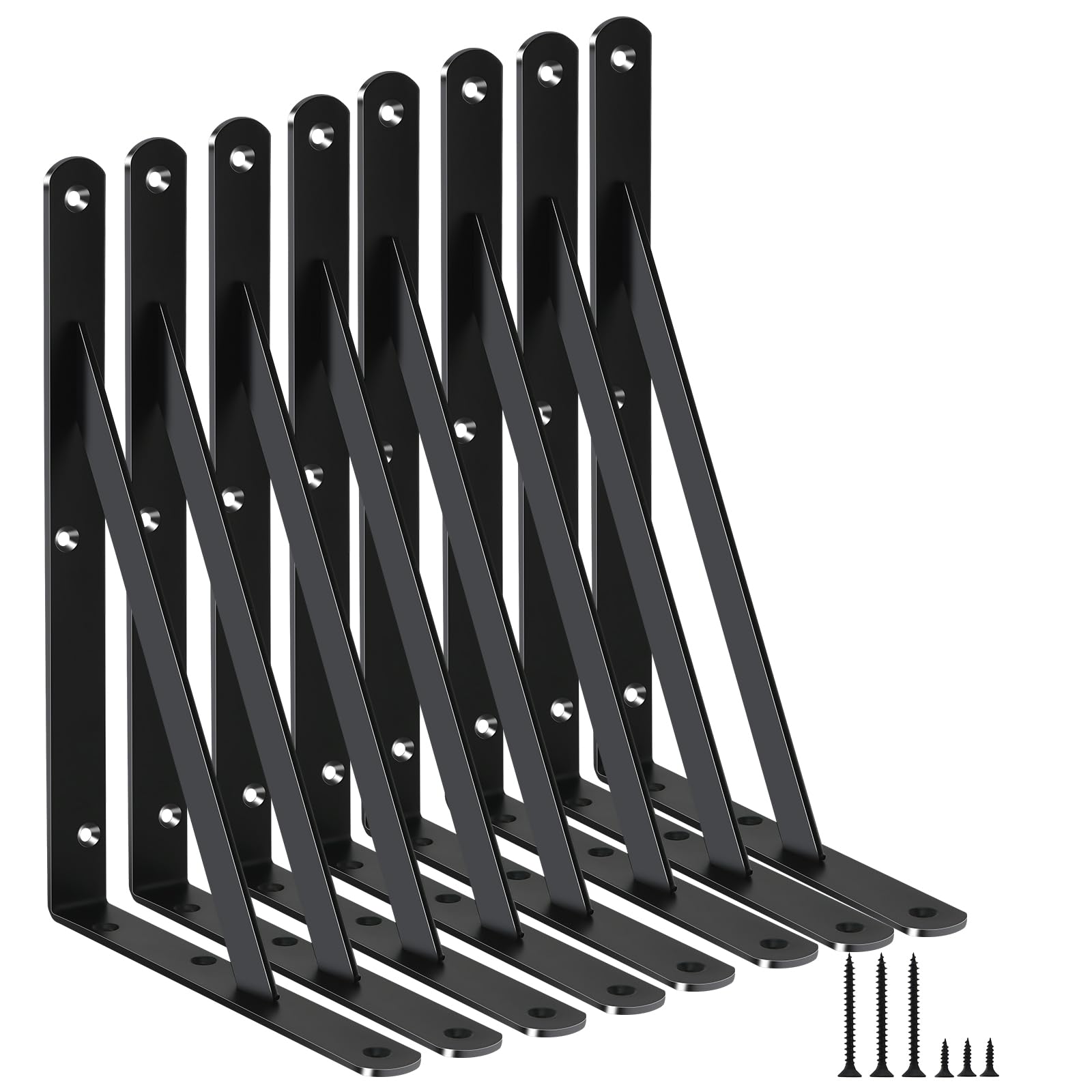 8 Pack L11 x H 8" Black Heavy Duty Shelf Brackets with Screws Metal Shelf Brackets Shelf Support Angle Brackets for Shelves L Brackets Heavy Duty Floating Shelf