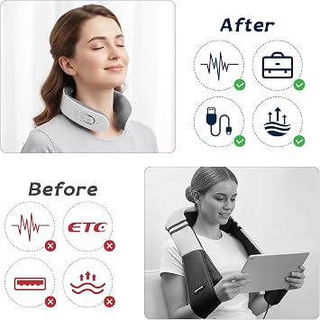Neck Massager with 4-Head Design, Portable Electric Heated Cervical Spine Massager, 6 Modes, 9 Intensity Levels, USB Charging Neck Massage Machine for Pain, Home, Office Travel (White)