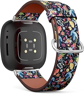 CJBROES Replacement Leather Watch Band, Compatible with Fitbit Versa 3 and Fitbit Sense of Wristband Bracelet Accessory - Floral Colorful