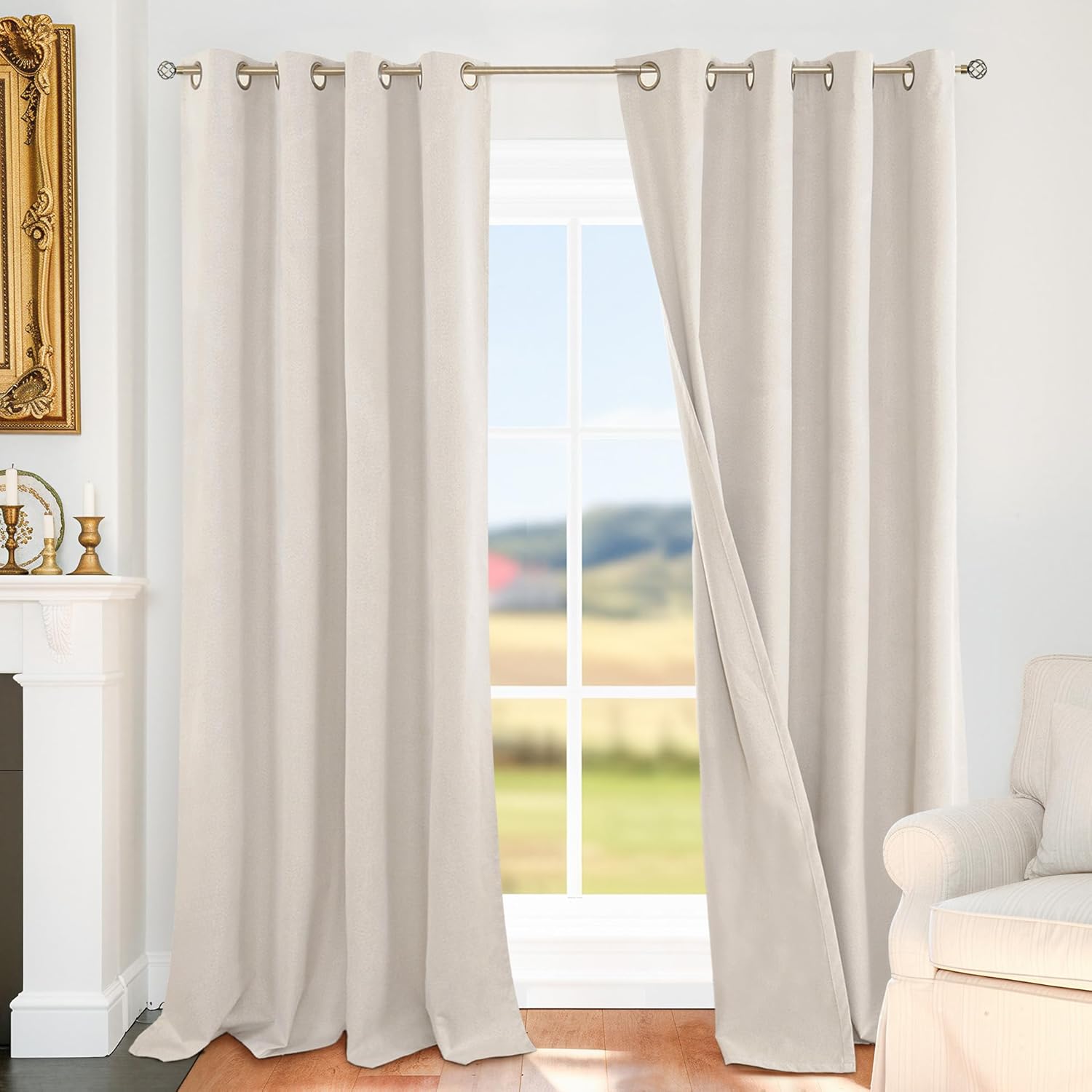 BGment Light Beige Blackout Curtains for Living Room 96 Inch Long - Linen Textured Thermal Insulated Total Sun Blocking Bronze Grommet Window Drapes for Farmhouse, 2 Panels, 52 x 96 Inch