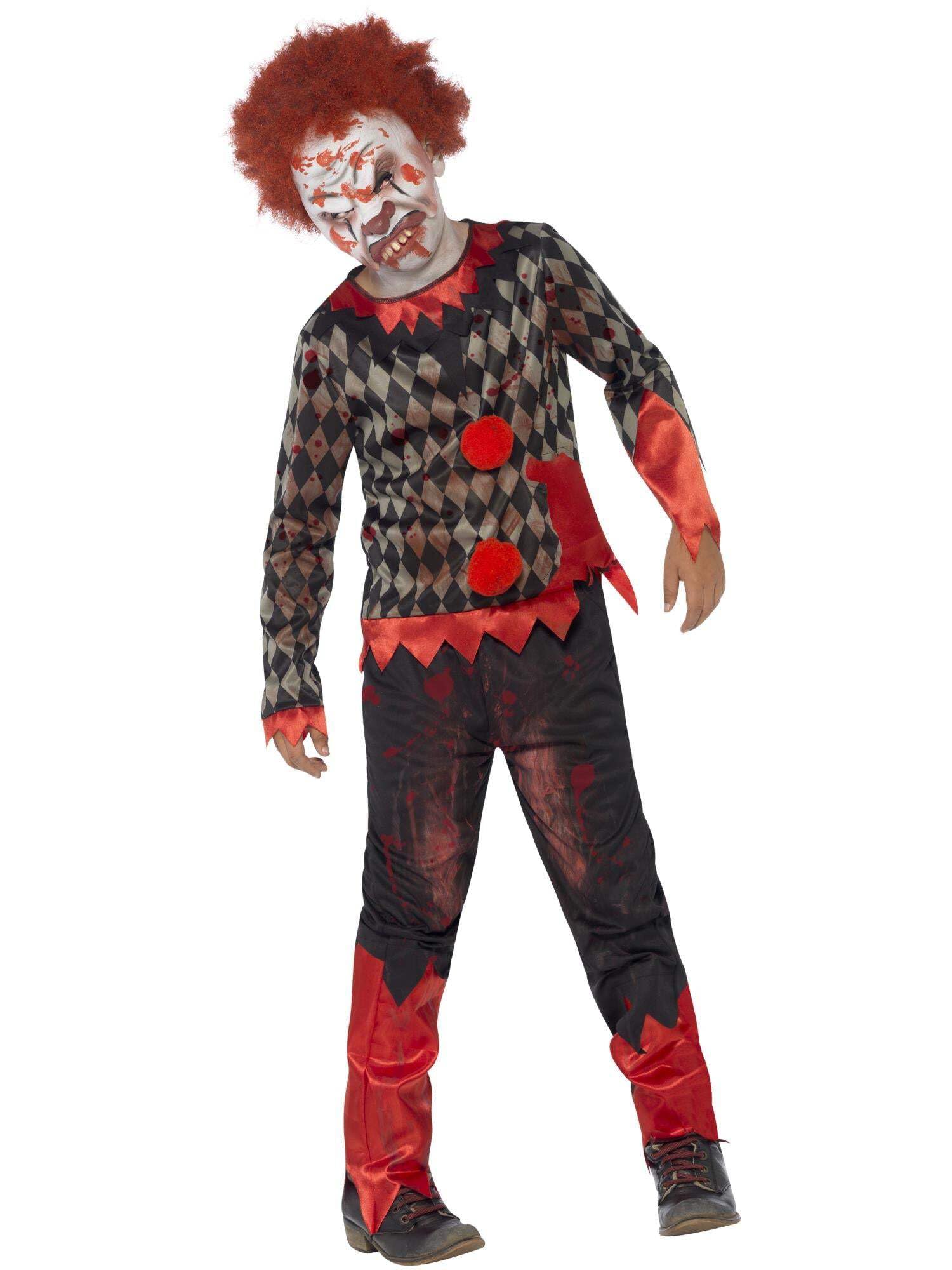 Smiffys Deluxe Zombie Clown Costume, Red & Green with Latex Mask, Top & Trousers, Halloween Child Fancy Dress, Zombie Dress Up Costumes