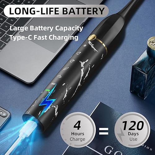 Miniatura 6 de Cepillo de dientes eléctrico Sonic para adultos, cepillo de dientes eléctrico con estuche, 6 cabezales de cepillo de repuesto, 5 modos, 3 niveles de