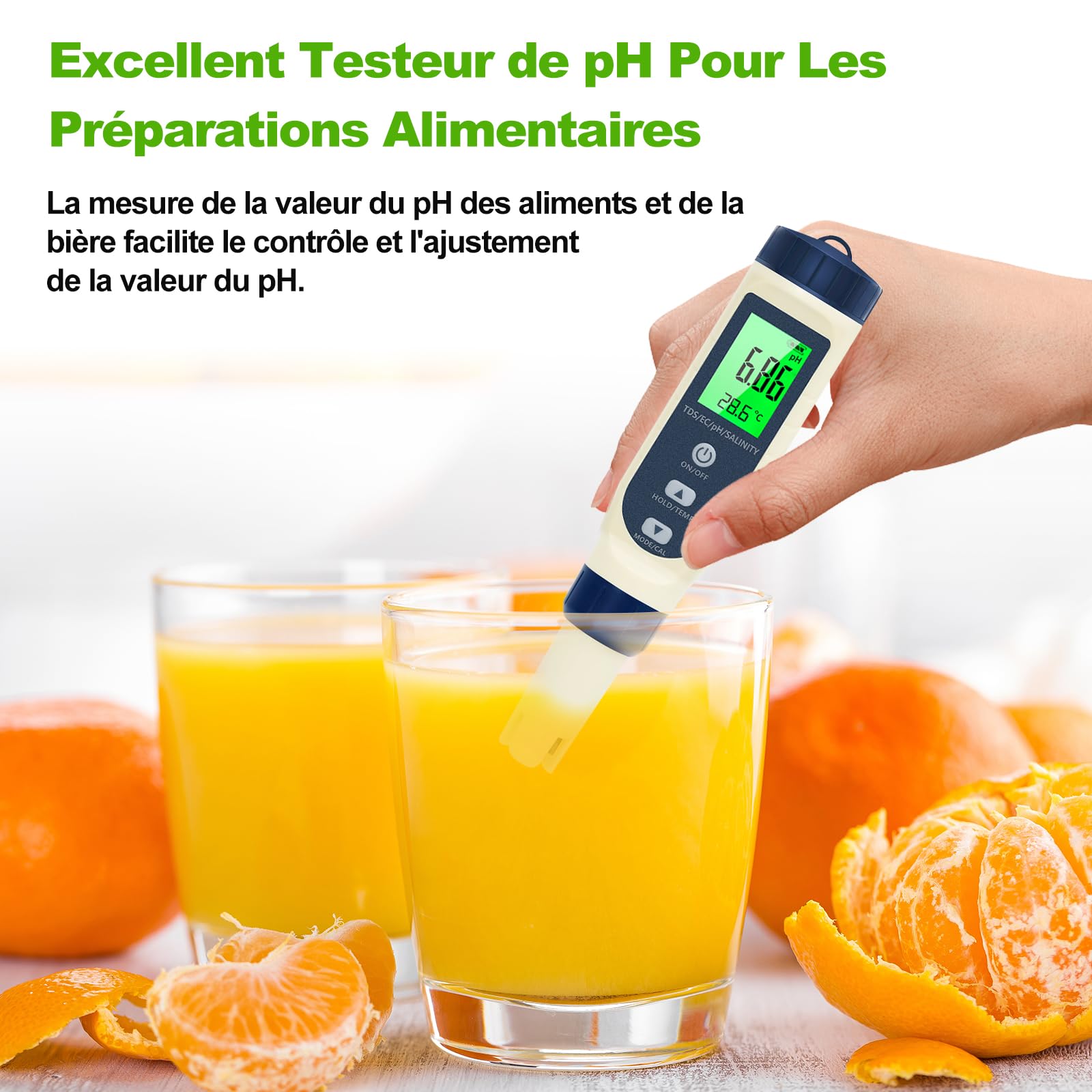 Pious Ph Metre 5 en 1 PH/TDS/EC/Salinité/Thermomètre Testeur ph Écran LCD Compensation Automatique de la Température