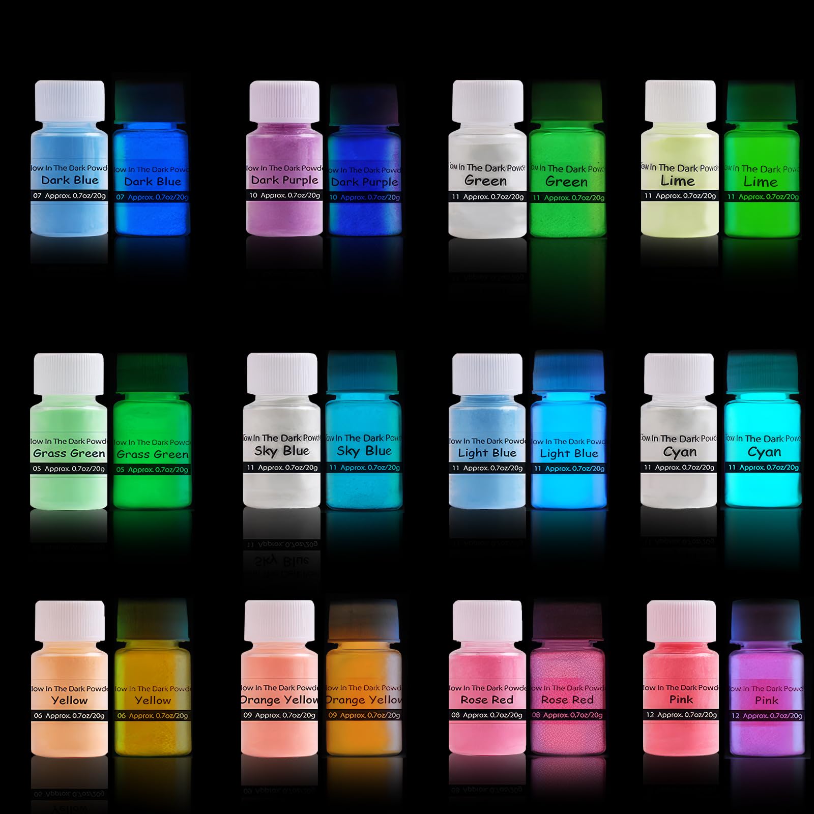 DEWEL Epoxidharz Leuchtpulver Mica Pulver mit UV-Lampe - 12 Farben, Nachtleuchtende Pigmente Leuchtpulver für Slime, Nail Art, Malen, Acrylfarbe und DIY Basteln – jeweils 20g