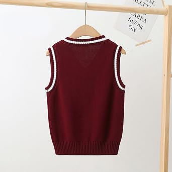 Little Boys Girls V-Neck Sweater Vest Kids Sleeveless Crop Top Knit Cardigan Waistcoat School Uniform Dress Up