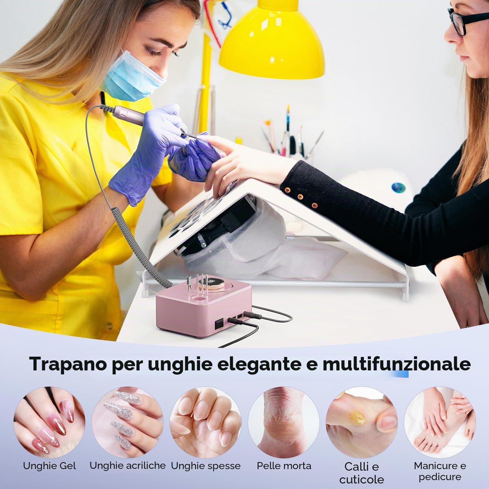Fresa per Unghie Professionale 35000RPM,Lima Elettrica per Unghie,Manicure e Pedicure, Trapano Elettrico per Rimozione Gel/Smalto,Salone Manicure Set e Pedicure Elettrico