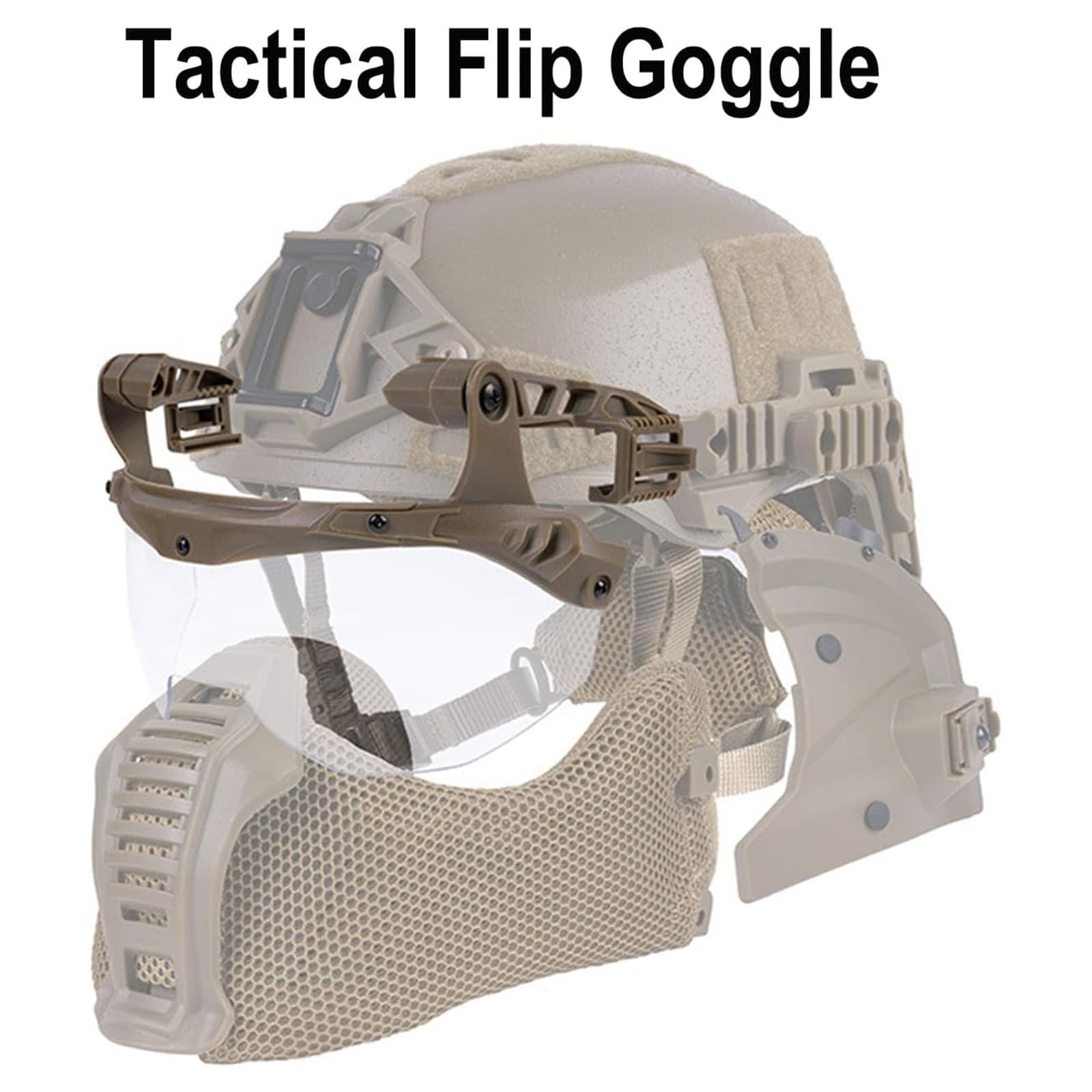 Casque tactique avec lunettes pliables externes pour rail 3.0, tir, angle réglable visière pliable, pour randonnée, CS, airsoft, paintball, équipement de protection