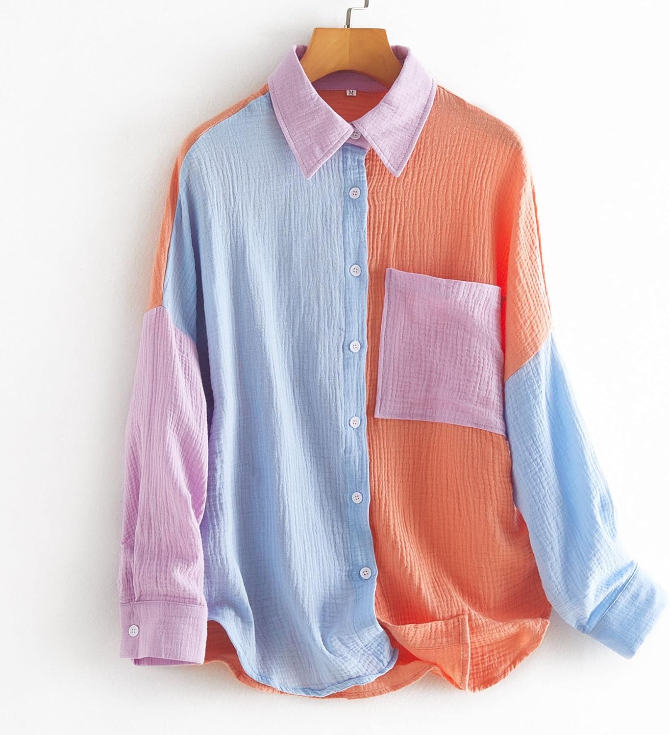 chouyatou Women's Color Block Long Sleeve Button Down Boyfriend Shirt Blouses - Image 6