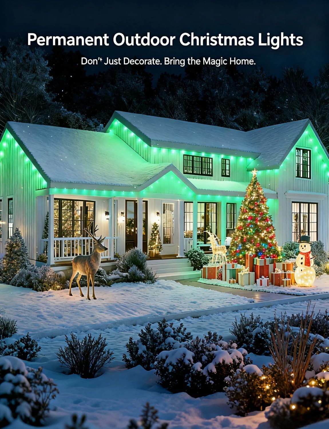 RGB Permanent Outdoor Lights for House, 400FT with 200 LED, IP67 Waterproof LED Lights for Christmas Decorations, Work with Remote, APP