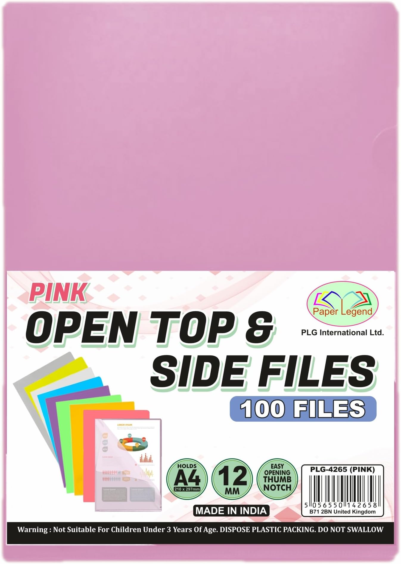 (Pack of 100 Files) Strong Quality Pink A4 Clear Plastic Open Top ...