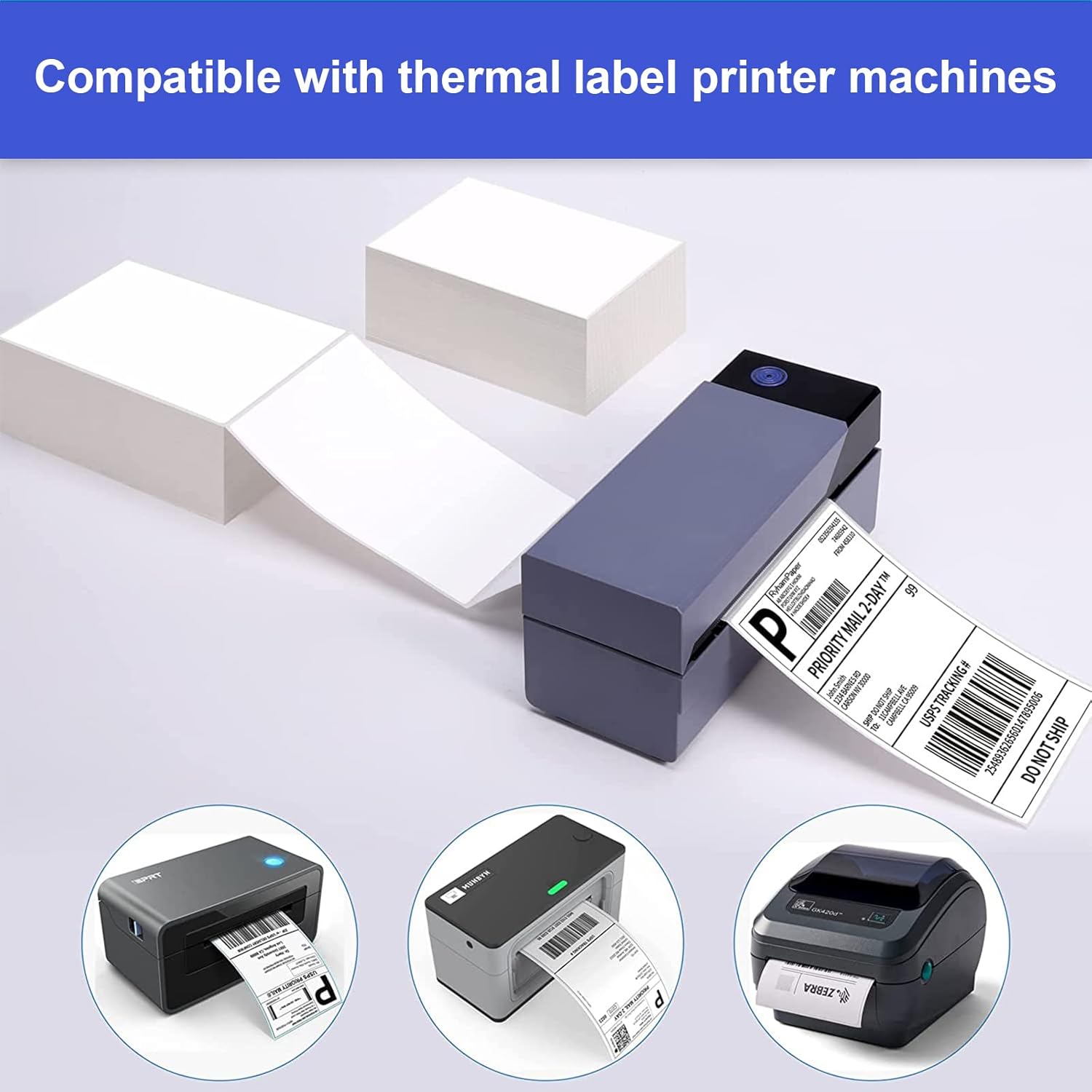 RyhamPaper 4" x 6" Fanfold Direct Thermal Labels - White Shipping Mailing Postage Labels, Perforated, Permanent Adhesive (4 Stacks - 4000 Labels) - Image 7