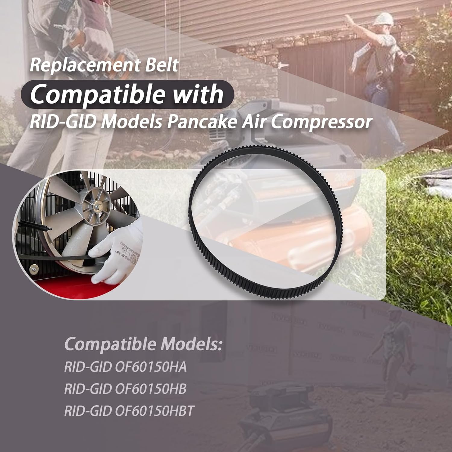 XTPTFABS Replacement Belt Compatible with Rid-gid Pancake Air Compressor OF60150HA OF60150HB OF60150HBT(1Pcs Belt)-Width: 0.67 in (17 mm), Diameter: 4.8 in (121 mm), Thickness: 0.1 in